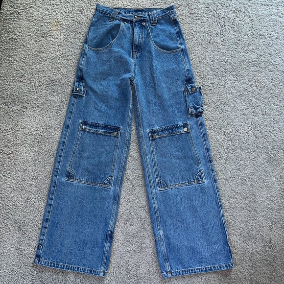 LIQUID LAGOON Y2K WIDE LEG DENIM JNCO STYLE  HEAVY BAGGY SKATER JEANS 30/32 - Picture 1 of 14